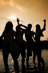 水中的缔约方啤酒海滩太阳团体女性夫妻节日庆典闲暇乐趣图片
