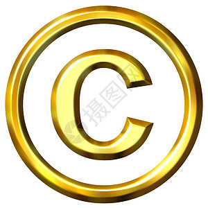 3D 金金版权符号标识执照金属唱歌法律插图知识分子反射金子受保护图片