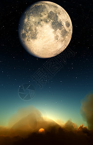 月云覆盖月光日落太阳月亮卫星月夜气氛阳光弯曲天空图片