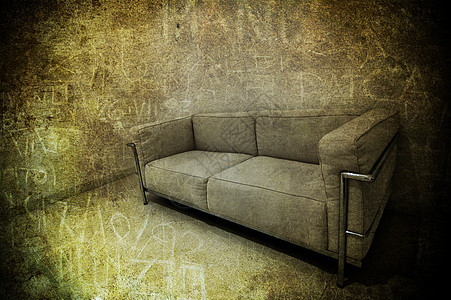 沙发在一个房间里艺术划痕长椅皮革阴影双人古董软垫座位图片