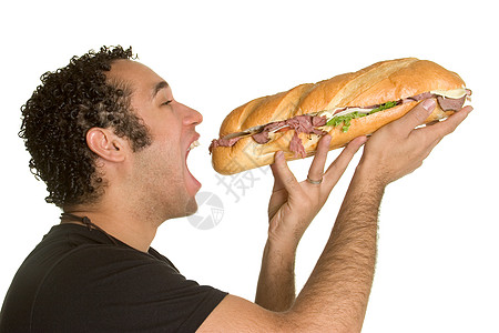 男人吃三明治面包午餐磨床文化白色青少年食物男生杂货店黑色图片