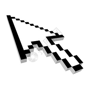 计算机箭头光标3d网络黑色网格设计盒子白色飞行立方体指针像素化图片