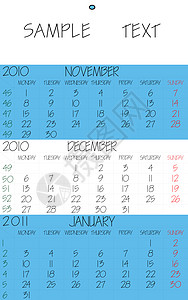 2010年12月英文日历图片