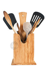 厨房用具厨具木头勺子餐具搅拌器收藏钢包白色烹饪住户图片