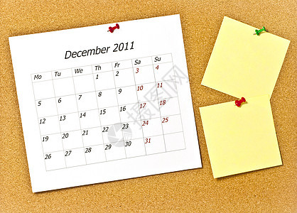 12月日历白色年度假期图钉数字商业便利贴日记教育图片