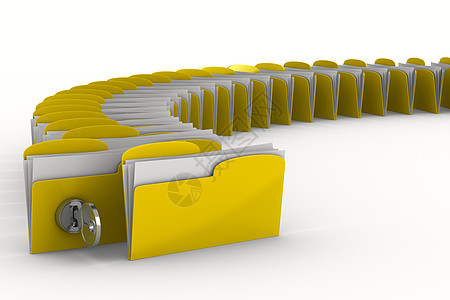 带密钥的黄色计算机文件夹 孤立的 3d 图像电脑车厢数据插图秘密防御贮存安全挂锁文档图片