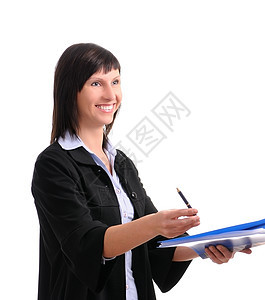 商业妇女黑发职业协议快乐文件夹女士微笑圆珠笔女性经理图片