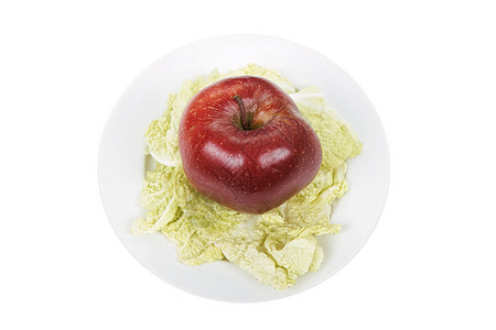 盘子上的苹果沙拉白色饮食甜点竹子红色叶子水果绿色食物图片
