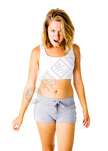 从事白种工作的年轻女性重量肌肉成人娱乐火车微笑损失运动减肥数字图片