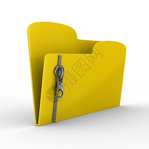 配有拉链的黄色计算机文件夹 孤立的 3d 图像档案插图钥匙电脑闩锁挂锁受保护封锁秘密贮存图片
