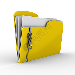 配有拉链的黄色计算机文件夹 孤立的 3d 图像贮存钥匙保障封锁类别数据防御床单挂锁安全图片