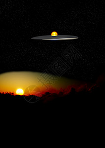 UFO 夜空云中旅行航班日出工艺辉光太阳照明天空骗局运输图片