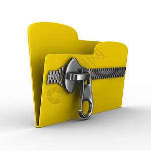 配有拉链的黄色计算机文件夹 孤立的 3d 图像挂锁电脑防御车厢插图类别档案受保护安全保障图片