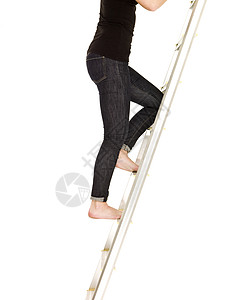女人爬上梯子职业动机专业影棚生长商务女性赤脚人士匿名图片