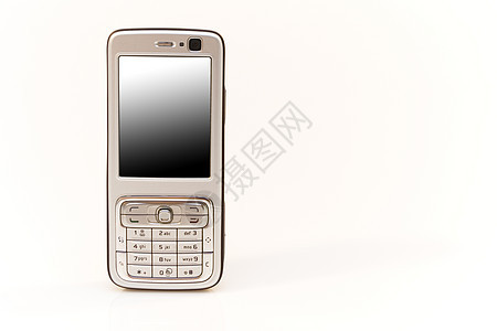 银式移动电话全球对象手机蓝牙电话按钮拍摄影棚照片白色背景图片