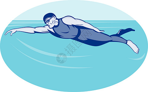 Triathlon 运动运动员游自由式一侧自由风格男性游泳者竞赛铁人男人水池图片