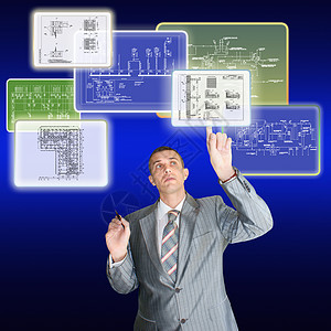 设计领域最新技术的运用情况科学自动化宏观按钮设计师男人投影经理安装图表图片