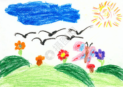儿童在纸上绘画     鸟类在南部飞翔图片