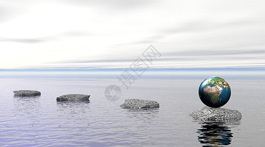 地球在水上的石头上图片