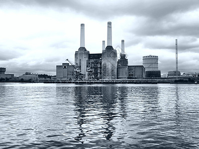 伦敦巴特海发电站工业考古学力量电站黑色纪念碑王国车站建筑白色图片