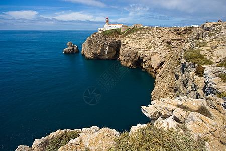 世界末日 葡萄牙阿尔加夫的上限波纹岩石旅游场景海滩冲浪海景支撑晴天蓝色图片