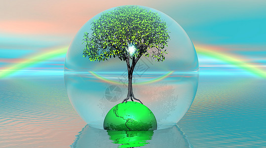 绿树和土在泡沫中图片