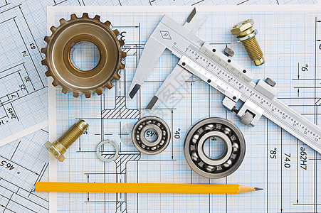 工具 工具和机制的详细详细信息卡尺齿轮塞子正方形工程枕头图表图纸统治者机械图片