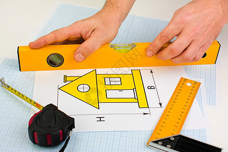 使用建筑工具在家用绘图办公室草图仪表工具房子测量工作建造建筑建筑学图片