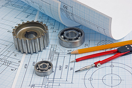 工具 工具和机制的详细详细信息乐器塞子正方形卡尺工程图表齿轮枕头轴承图纸背景图片