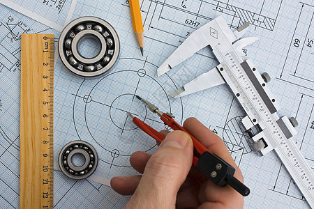 工具 工具和机制的详细详细信息轴承枕头正方形卡尺塞子工程图表机械统治者图纸背景图片