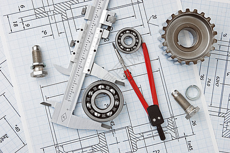 工具 工具和机制的详细详细信息图纸正方形工程枕头卡尺轴承统治者塞子图表技术背景图片