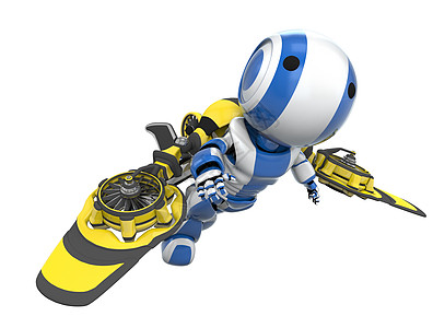 蓝机器人黄火箭包发明翅膀创新技术起飞成功自由喷射图片