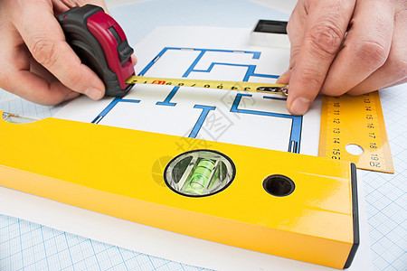 使用建筑工具在家用绘图工具工作办公室建造仪表测量草图磁带建筑建筑学图片