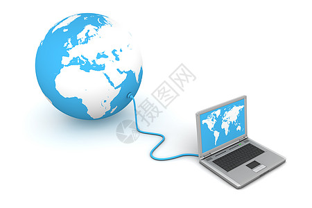 与蓝色世界相连互联网键盘电子商务自由白色插图电脑电缆网络技术图片