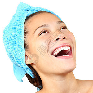 笑笑美身体毛巾皮肤卫生幸福头发微笑快乐牙齿乐趣图片