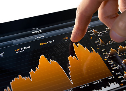 触摸股票市场图进步电脑图表监视器交换展示电子商务手指技术数字图片