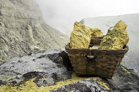 堆满篮子的硫磺核块石头生产团体矿石矿物水晶掘金岩石火山矿物质图片
