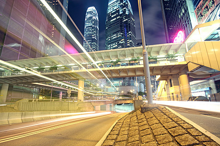 夜间在香港的交通速度地标市中心天际驾驶蓝色街道戏剧性车辆运输图片