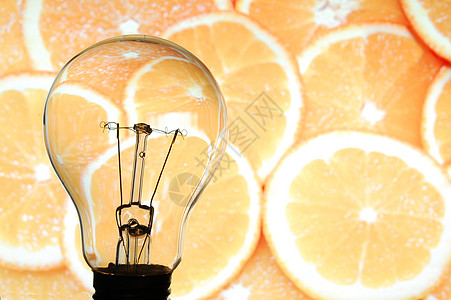 灯泡和水果白色食物玻璃饮食商业生活创造力橙子营养思考图片