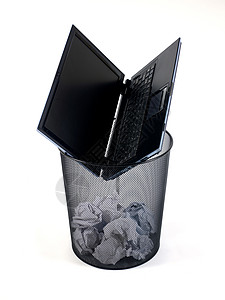 垃圾回收桶笔记本计算机技术挫折办公室失败电脑图片