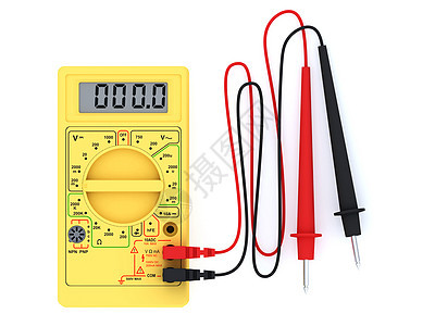 白色背景的数位多米万用表技术电压测量电气展示拨号电压表探针液晶图片