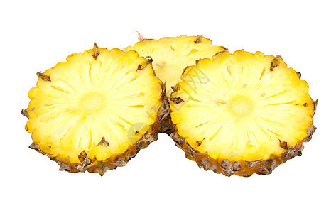 三片阿纳切片 以白色背景隔离 有光发甜点热带饮食食物水果肉质黄色异国菠萝情调图片