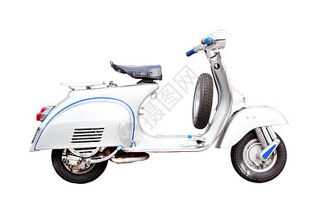 古老的Vespa 经典意大利骑摩托车白色背景图片