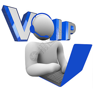 VOIP 在互联网协议上谈论计算机语音的 人图片