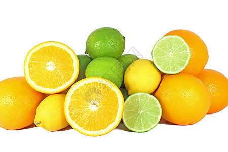 橙 石灰和柠檬橙子白色青柠食物热带果汁水果黄色绿色图片