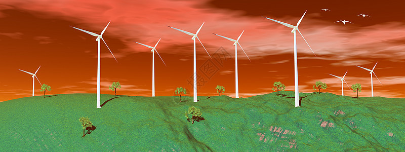 日落前自然性质的风力涡轮机图片