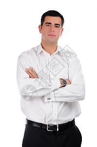 一名自信的青年商务人士穿着白衬衫 与世隔绝的白衣商务人士的肖像图片