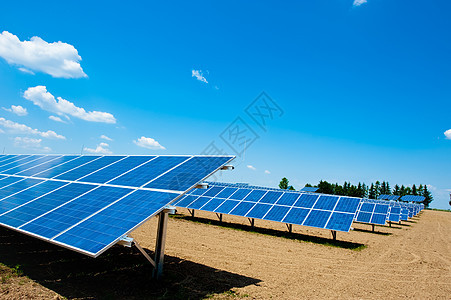 太阳能农场全景蓝色树木太阳阳光气候力量细胞活力技术图片