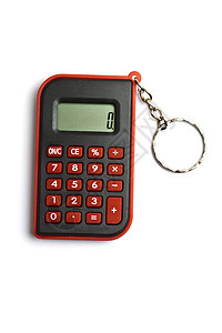 MINI 红色计算器在白色上被隔离商业划分计算钥匙工具数学技术展示金融银行业图片