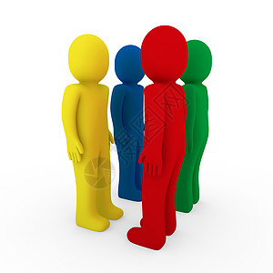 3人小组蓝红绿黄会议数字女士插图人群圆圈白色合伙公司商业背景图片